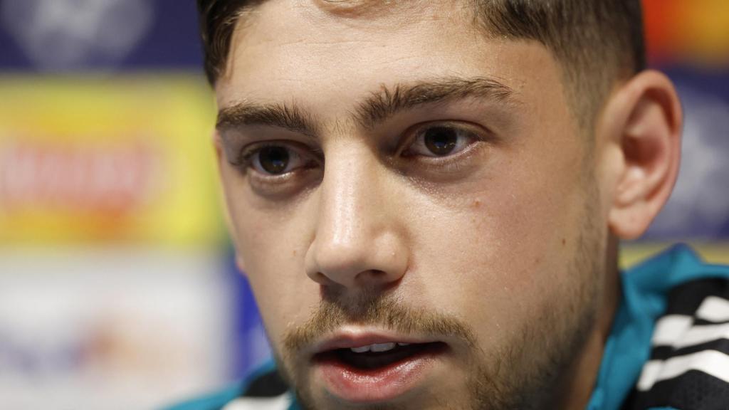 Fede Valverde, en rueda de prensa de la Champions League