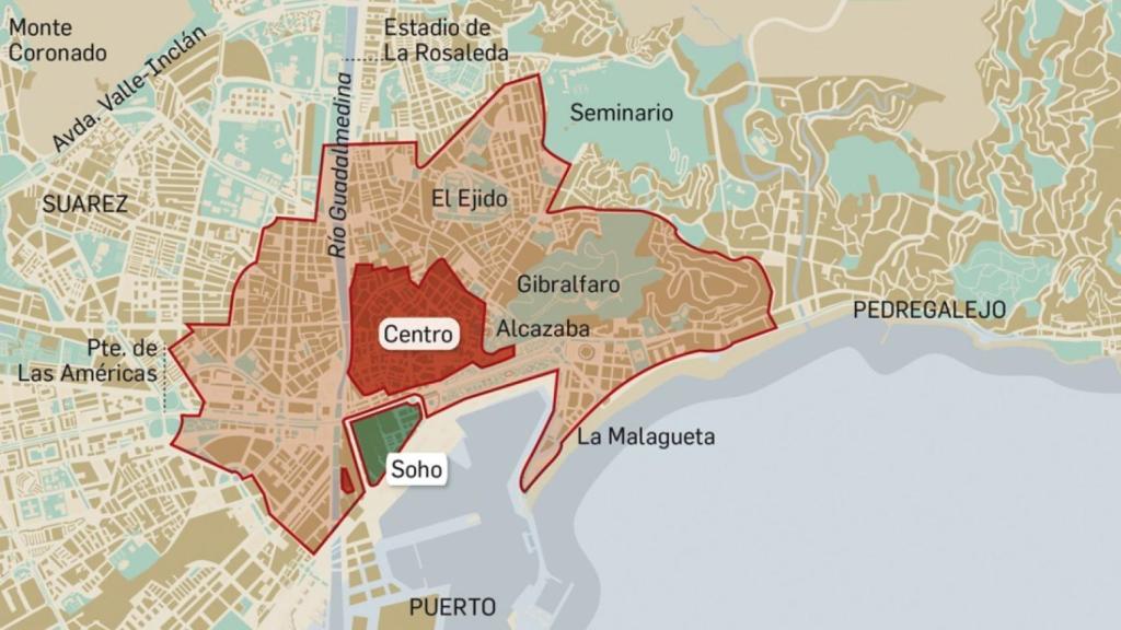 Mapa de la parte de Málaga en la que se va a instalar la Zona de Bajas Emisiones.