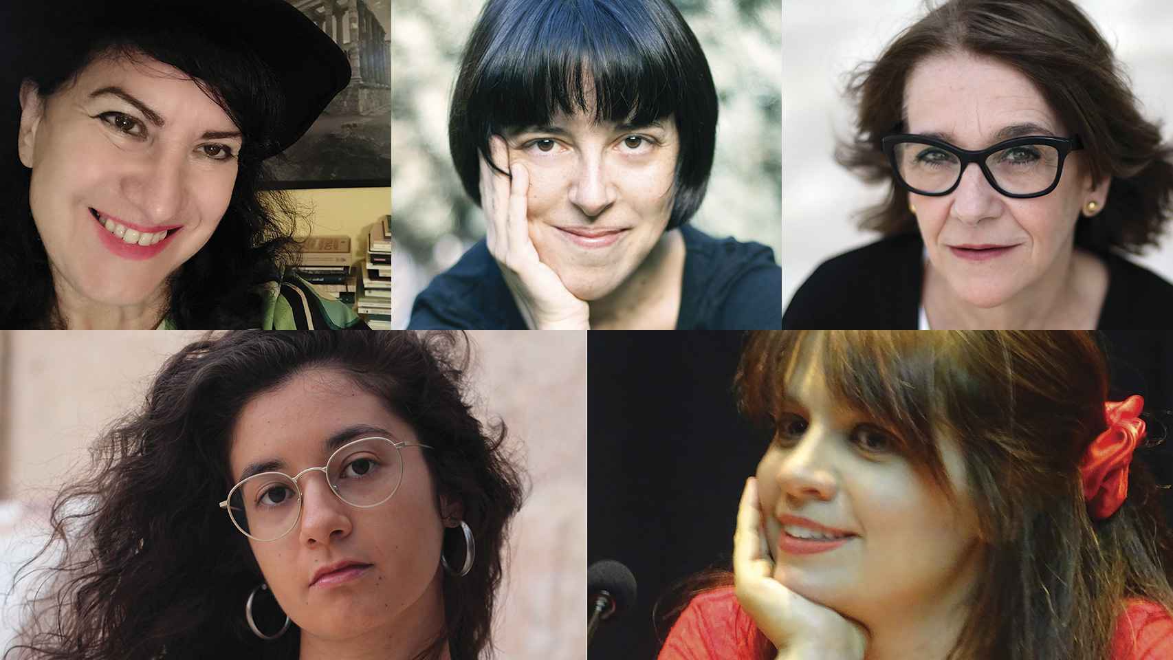 De izquierda a derecha y de arriba abajo, Aurora Luque (Foto: Archivo de la autora), Pilar Adón (Luis Niño), Maite Pérez Larumbe (Eduardo Buxens), Rosa Berbel (Fátima Rueda) y Ioana Gruia (María Bueno)