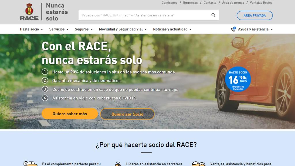 Imagen de la página de internet del RACE.
