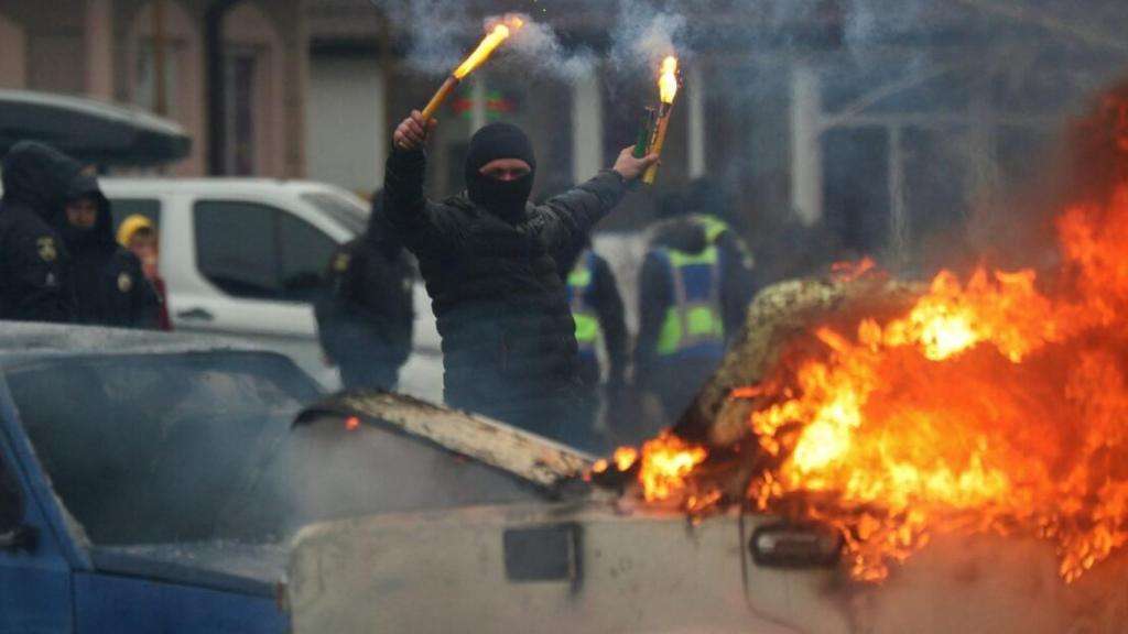 Un manifestante en Jersón.