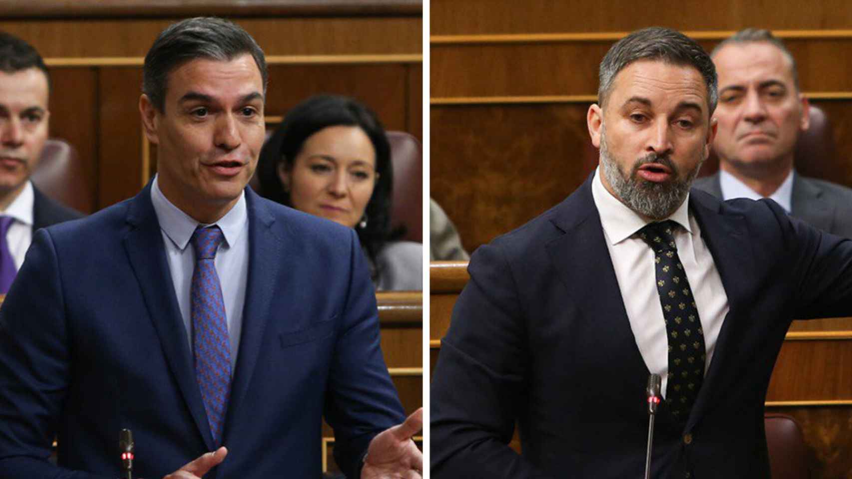 Pedro Sánchez y Santiago Abascal este miércoles en el Congreso.