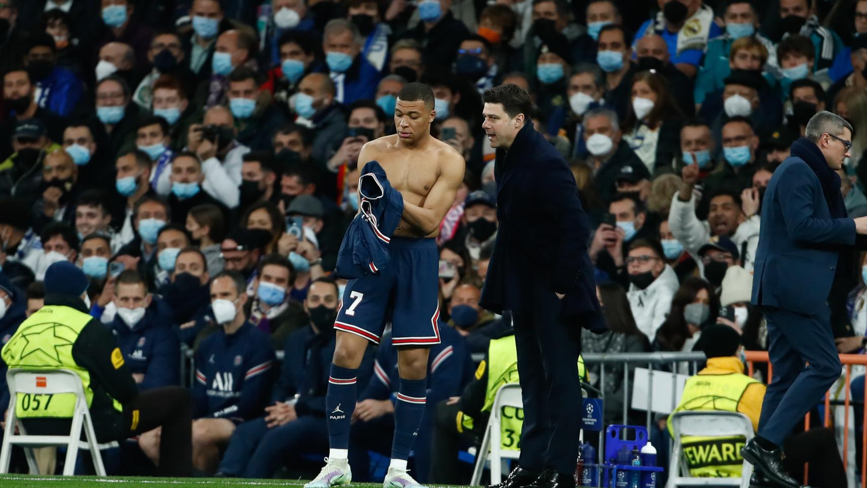 Mauricio Pochettino y Kylian Mbappé en el Santiago Bernabéu