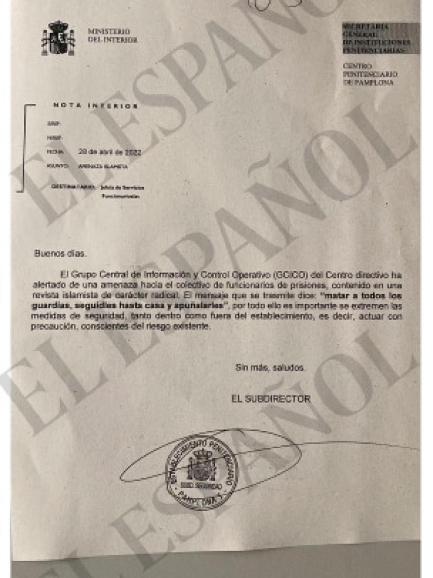 Circular interna en la prisión de Pamplona.