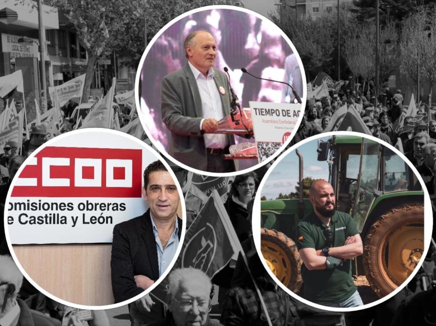 Faustino Temprano (UGT CyL), Vicente Andrés (CCOO CyL) y David Ruiz (Solidaridad - Vox)