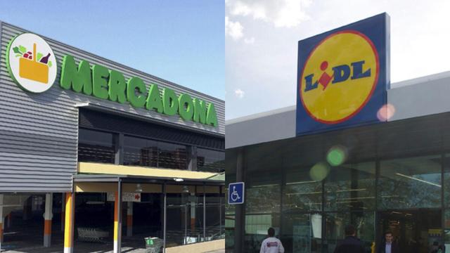 Fachadas de Mercadona y Lidl.