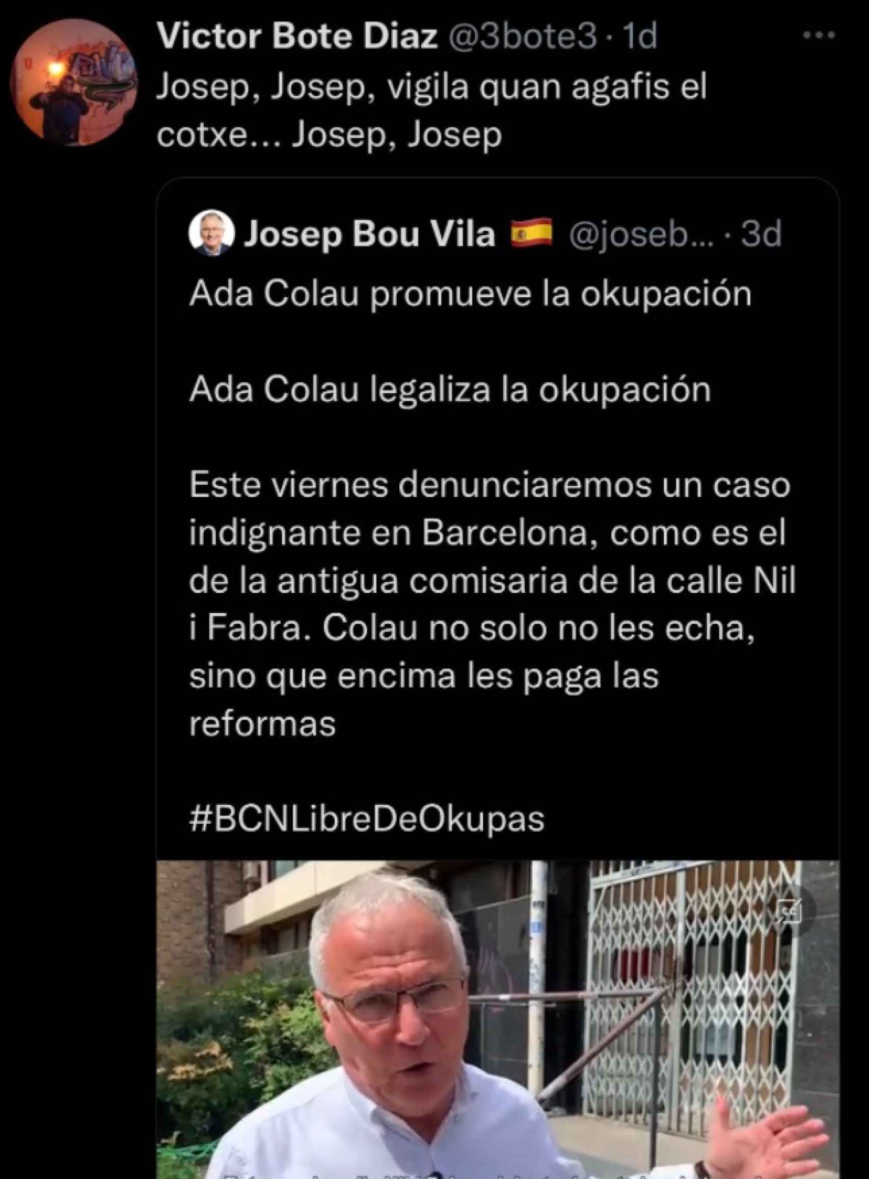 Un usuario de Twitter amenaza a Josep Bou: Vigila tu coche.