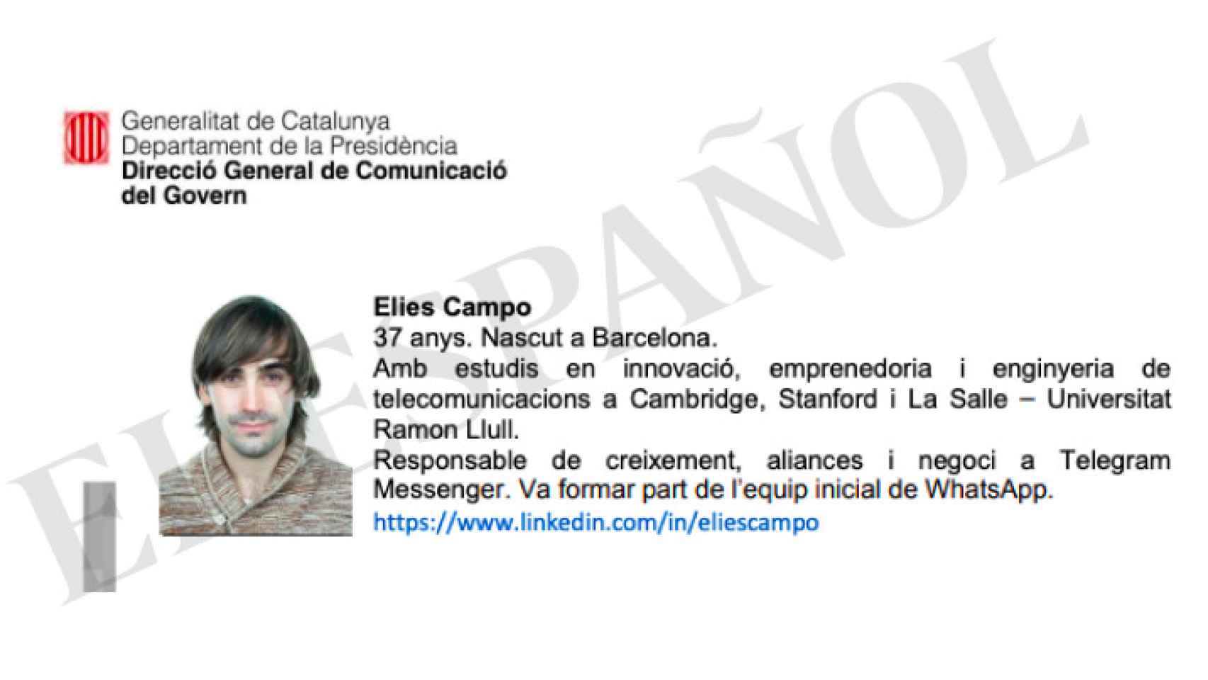 El informático, en el documento de la Generalitat con el que le presentaban como colaborador.