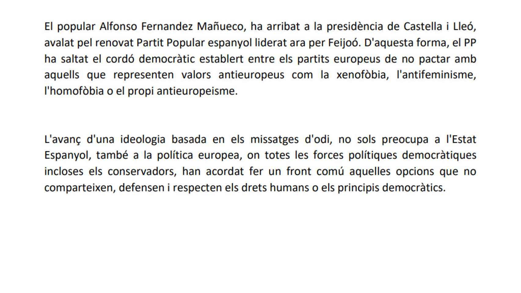 Extracto de la moción de Compromís en la Diputación de Alicante.