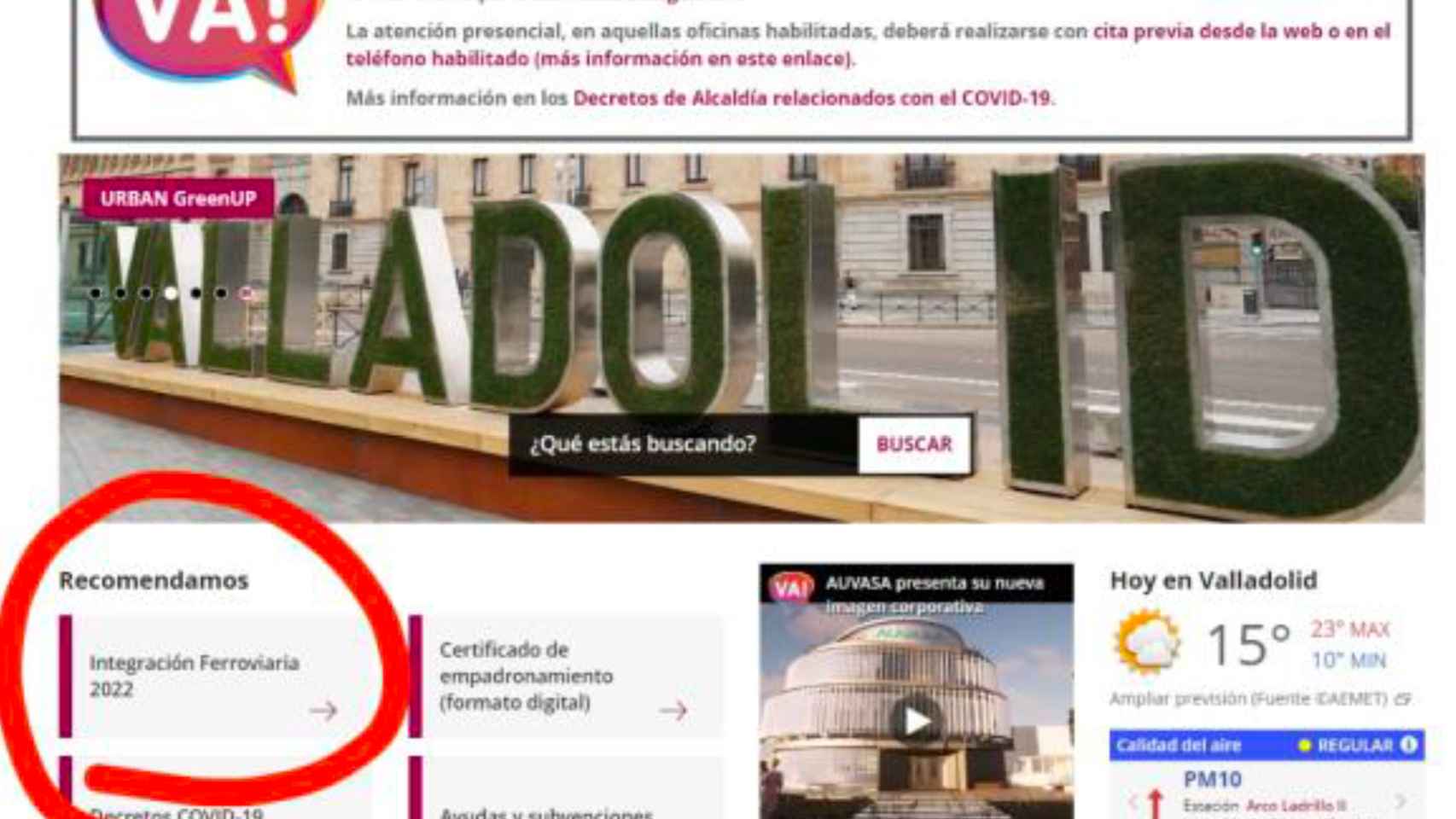 Detalle del acceso al visor en la web del Ayuntamiento de Valladolid