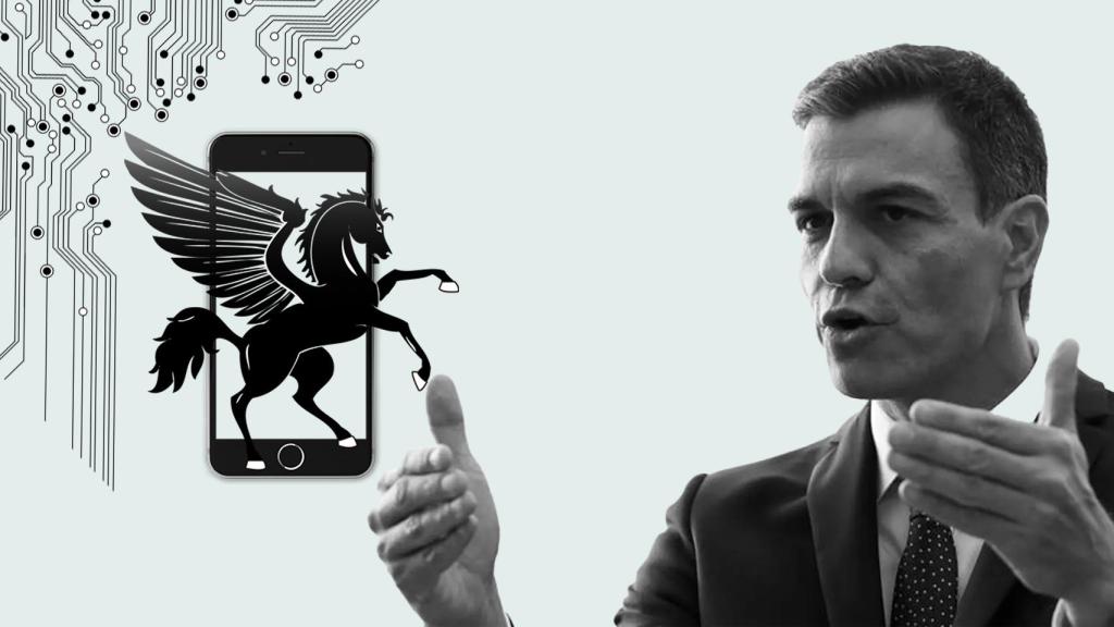 Pedro Sánchez en un fotomontaje con un 'smartphone' y un pegaso.