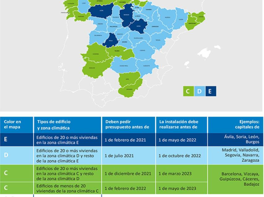 Mapa de zonas con los plazos de adaptación según zonas geográficas.