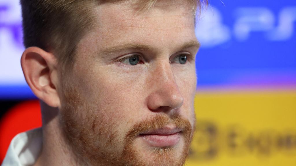 Kevin de Bruyne, en rueda de prensa de la Champions League