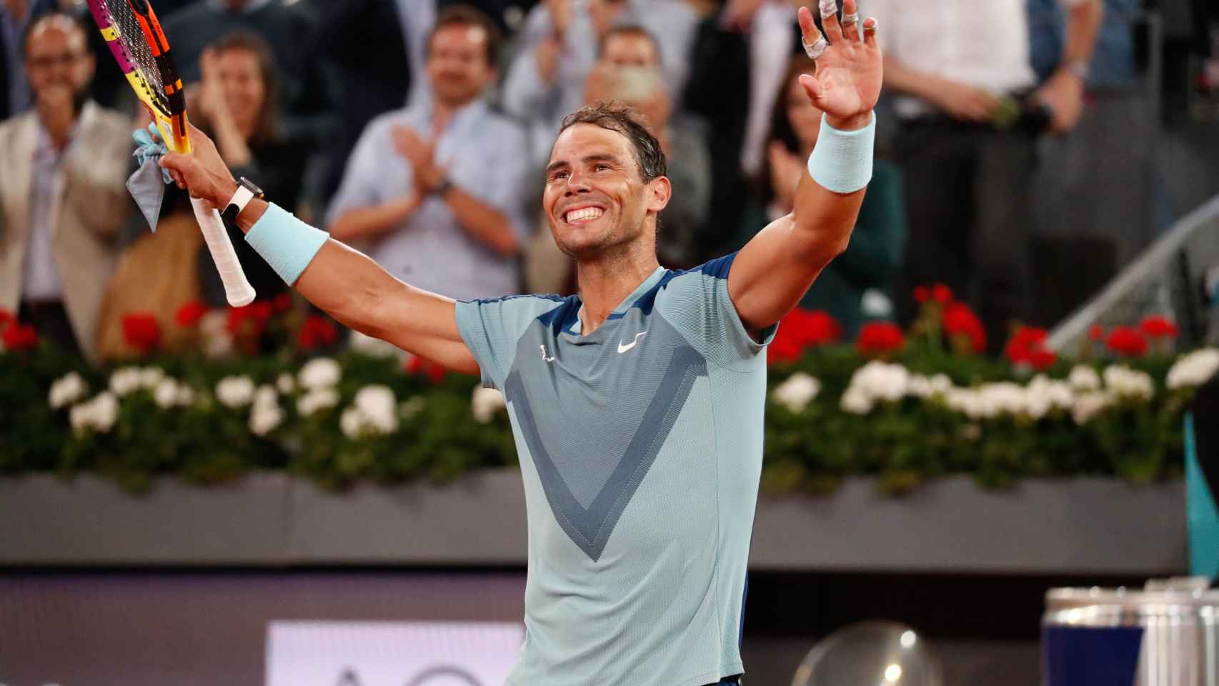 Rafa Nadal celebra la victoria de este miércoles en el Mutua Madrid Open.