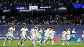 El Real Madrid celebra el 3-1 contra el Manchester City en el Santiago Bernabéu