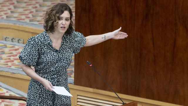 La presidenta de la Comunidad de Madrid, Isabel Díaz Ayuso, interviene el pleno de este jueves en la Asamblea de Madrid.