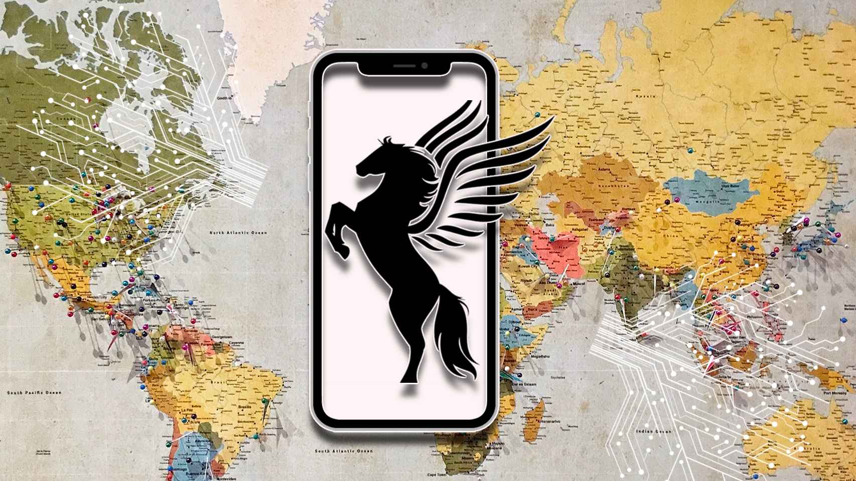 Pegasus sobre un mapa