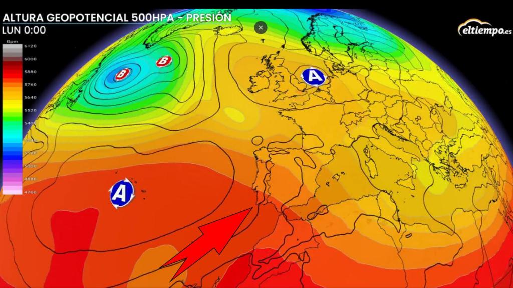 Masas de aire cálido sobre España. Meteored.