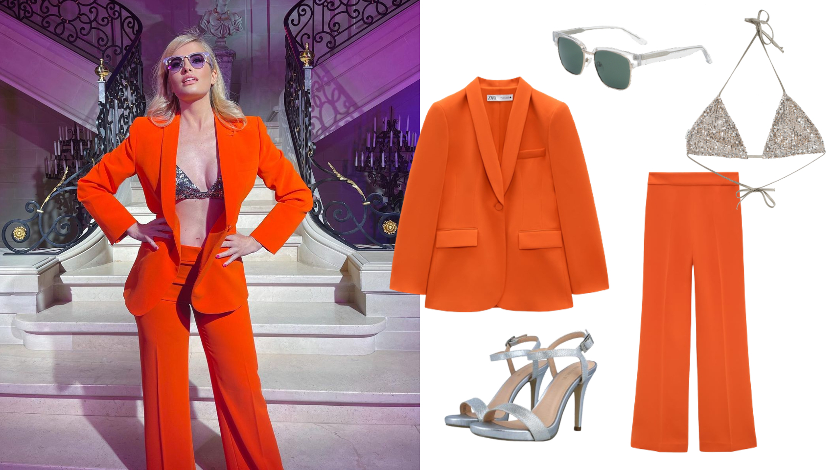 Adriana Abenia, en el evento de Multiópticas con su traje naranja de Zara.