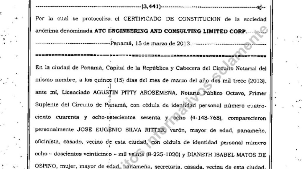la sociedad ATC Engineering and Consulting Limited Corp, con sede en Panamá
