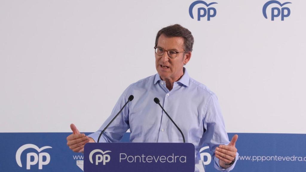 Feijóo durante el en el 13 Congreso Local del PP de Pontevedra.