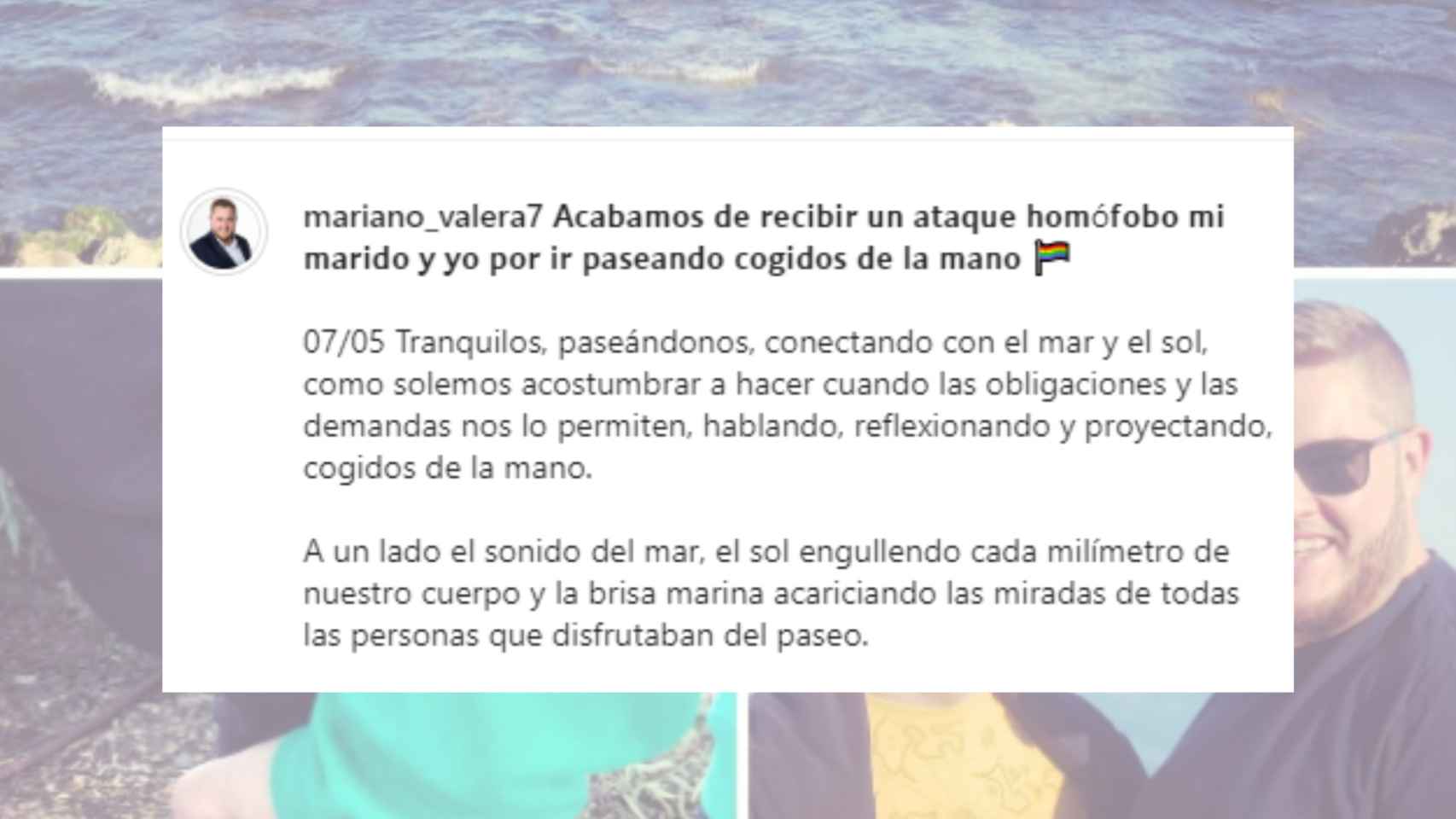 El concejal de Igualdad de Elche (PSOE), Mariano Valera, denuncia en sus redes sociales una agresión homófoba.