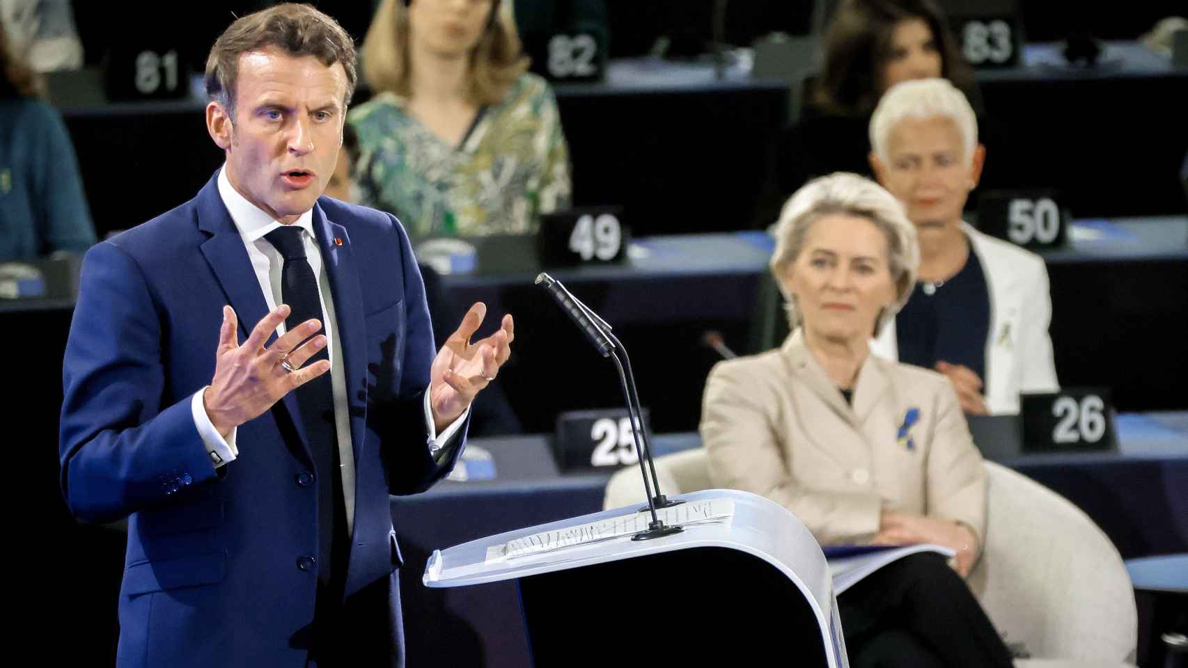 El presidente francés, Emmanuel Macron, durante sus discurso en el Parlamento Europeo.
