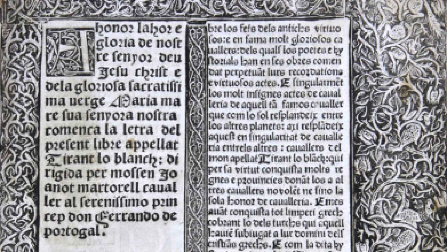 Primera página del manuscrito de 'Tirant lo Blanc',  de Joanot Martorell (1490).