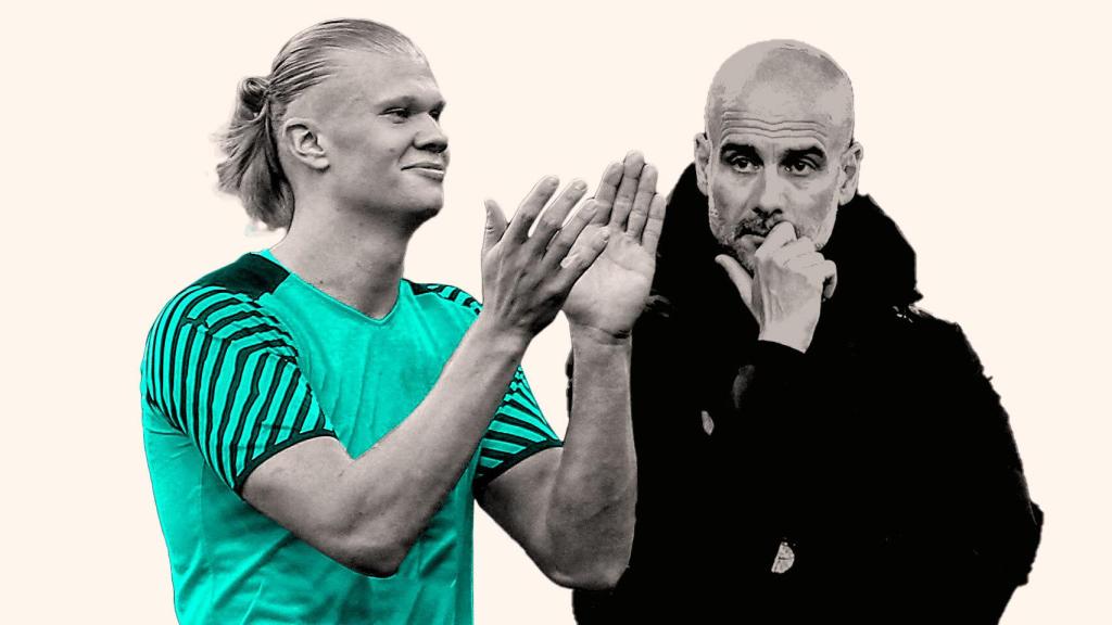 Erling Haaland y Pep Guardiola