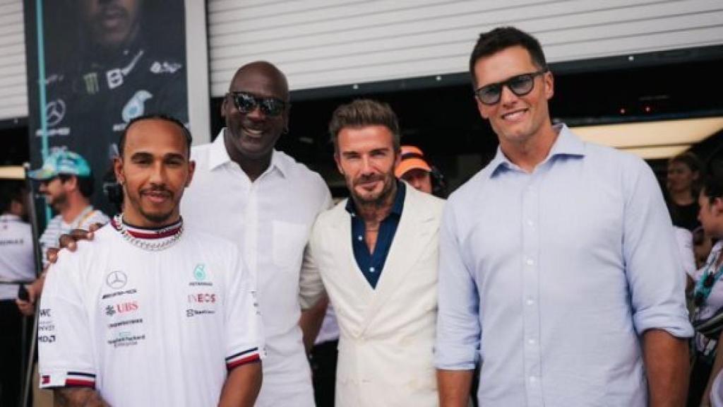 Lewis Hamilton, Michael Jordan, David Beckham y Tom Brady en el Gran Premio de Miami de F1