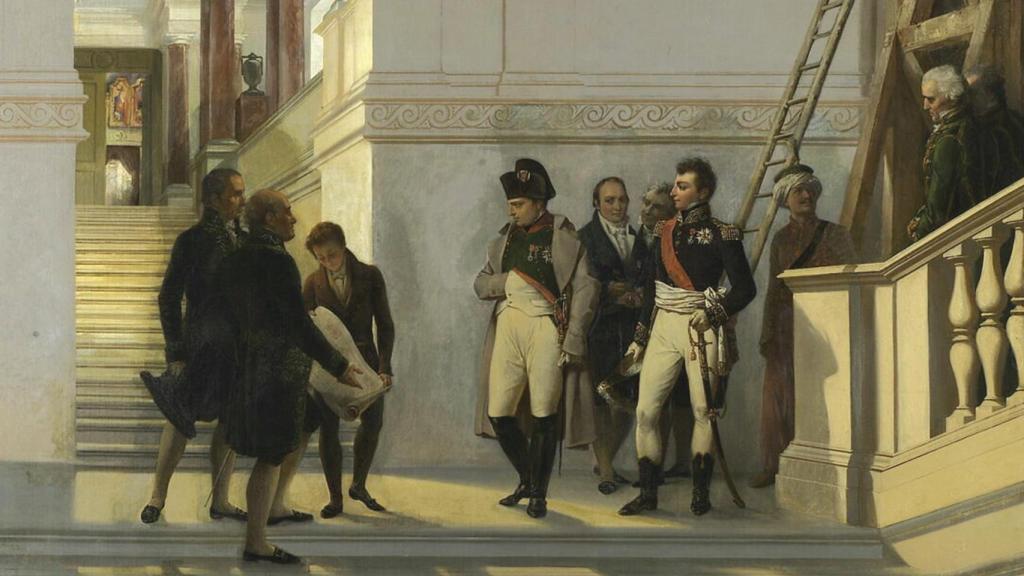 Auguste Couder: 'Napoleón visitando la escalera del Louvre con Percier y Fontaine', 1833 (Detalle). Museo  del Louvre. © 2008 RMN-Grand Palais  / Thierry Ollivier