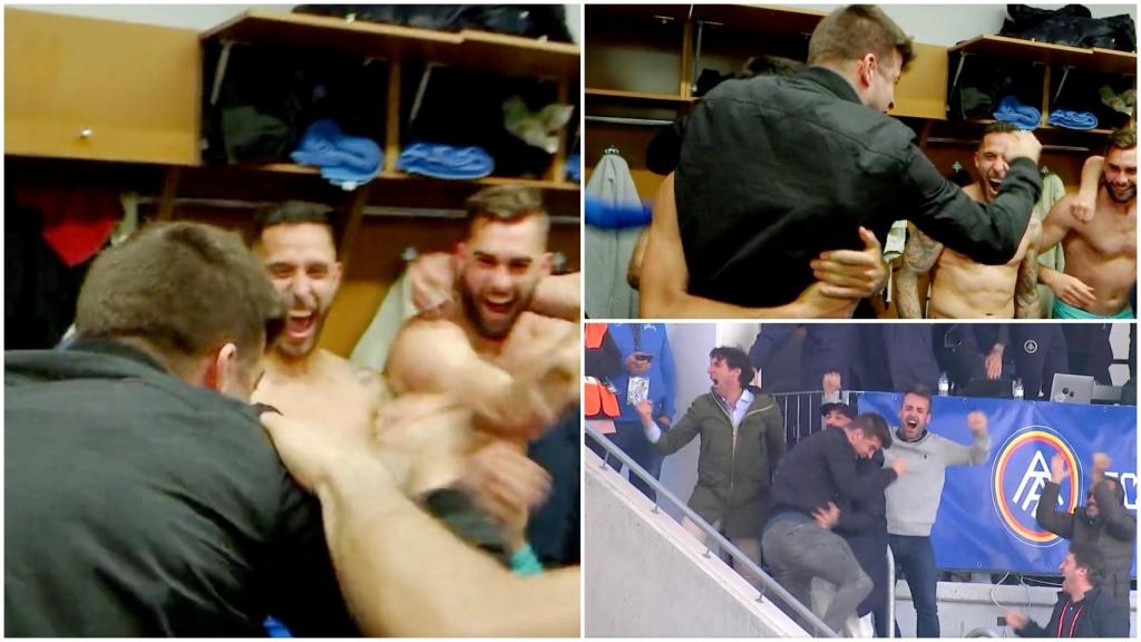 Gerard Piqué, celebrando con el vestuario del FC Andorra