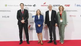 Fernando Cueto, director de Madrid Leaders Forum; Nadia Calviño, vicepresidenta primera del Gobierno; Miguel Garrido, presidente de CEIM; y Sara Molero, secretaria general de CEIM.