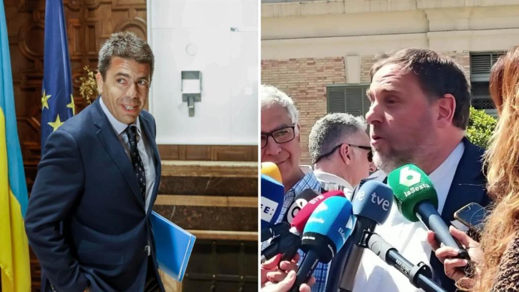 El líder del PP valenciano, Carlos Mazón, y Oriol Junqueras, en su visita a Alicante.