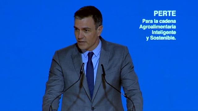 Pedro Sánchez durante la presentación del Proyecto Estratégico para la Recuperación y Transformación Económica (PERTE) 'agro' en la Feria Nacional del Vino (Fenavin), en el Pabellón Ferial de Ciudad Real.