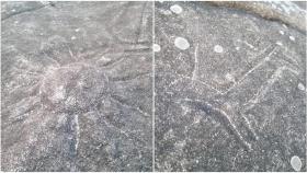Grabados de los petroglifos de A Gurita dañados.