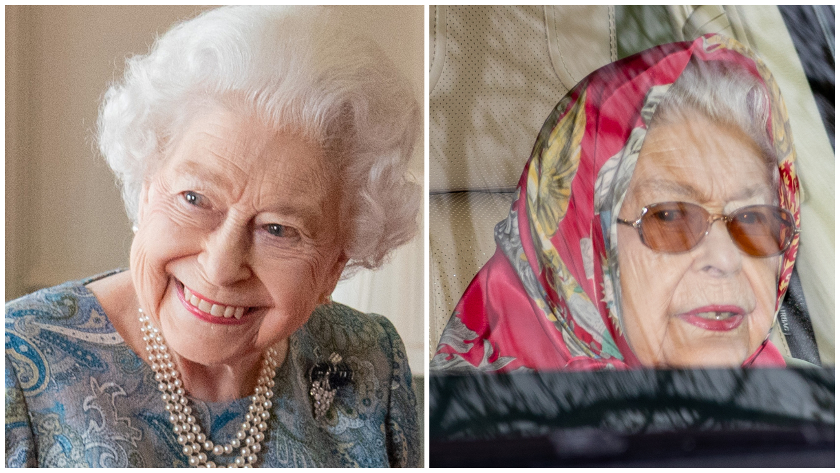 Fotografías de Isabel II con solo unas horas de diferencia; la primera en una audiencia pública, y la segunda, en la privacidad de su coche.