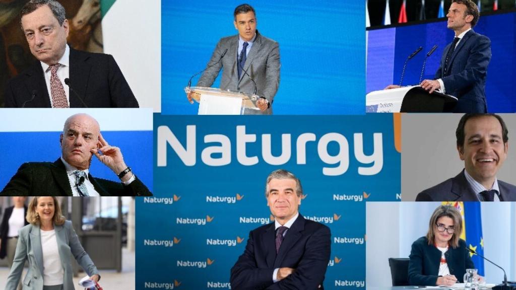 Mario Draghi, Pedro Sánchez, Emmanuel Macron, Claudio Descalzi, Francisco Reynés, Javier de Jaime, Nadia Calviño y Teresa Ribera.