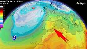 Las masas de aire cálido afectando a la Península y Baleares. Eltiempo.es.