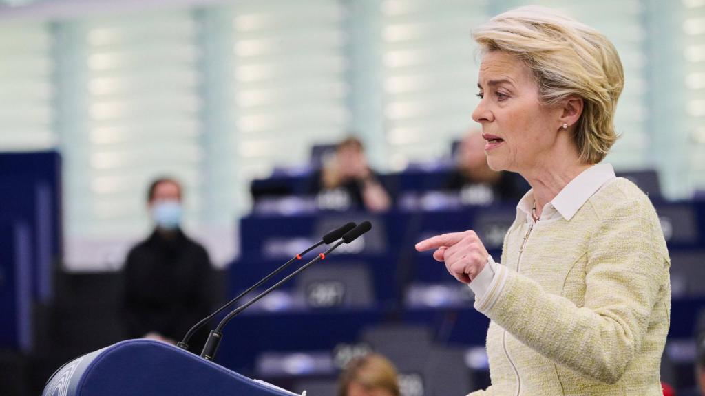 La presidenta Ursula von der Leyen, durante un discurso en la Eurocámara