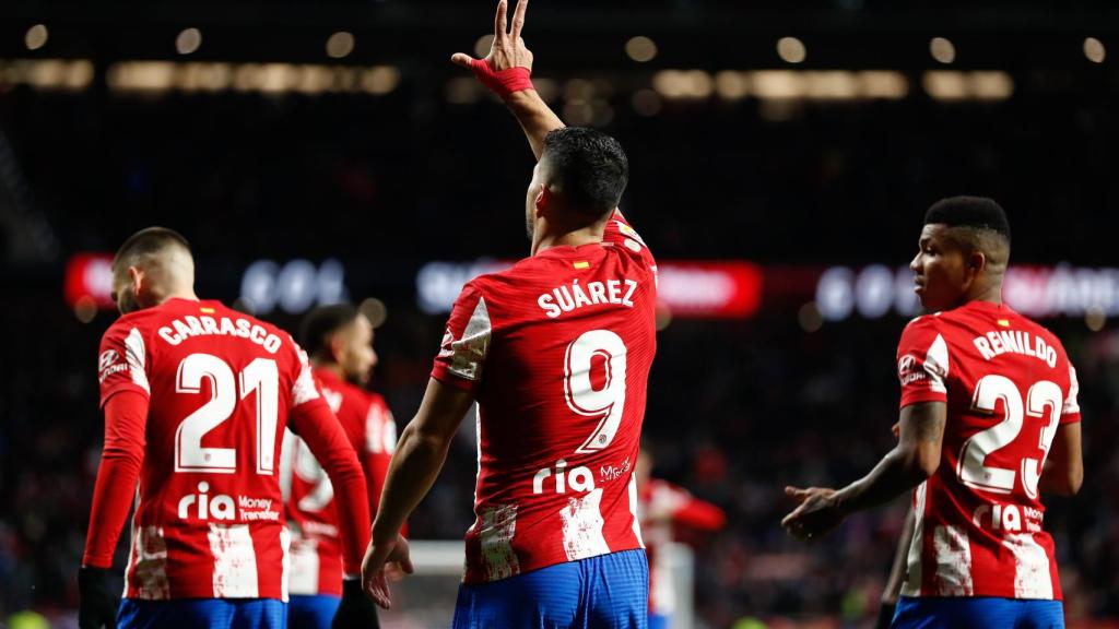 Luis Suárez celebra un gol en el Wanda Metropolitano.