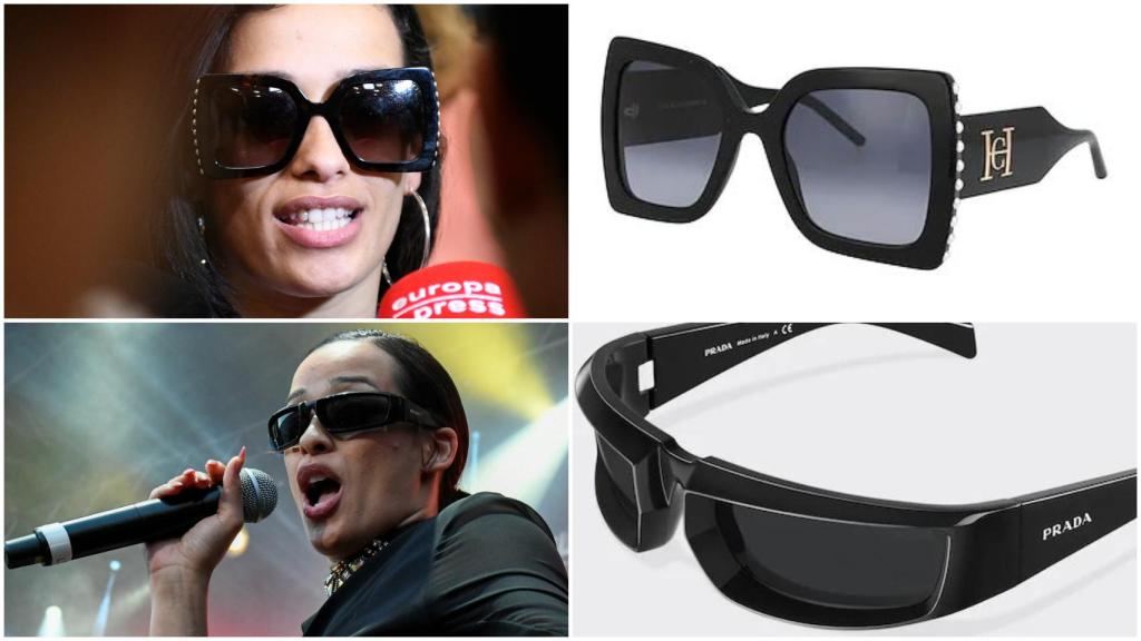 Chanel Terrero con sus llamativas gafas de Carolina Herrera (arriba) y de Prada (abajo).