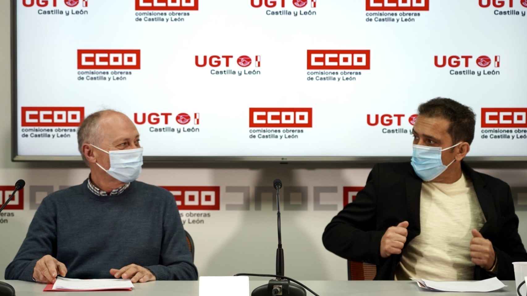 Los secretarios generales de CCOO y UGT Castilla y León, Vicente Andrés y Faustino Temprano, en una imagen de archivo.