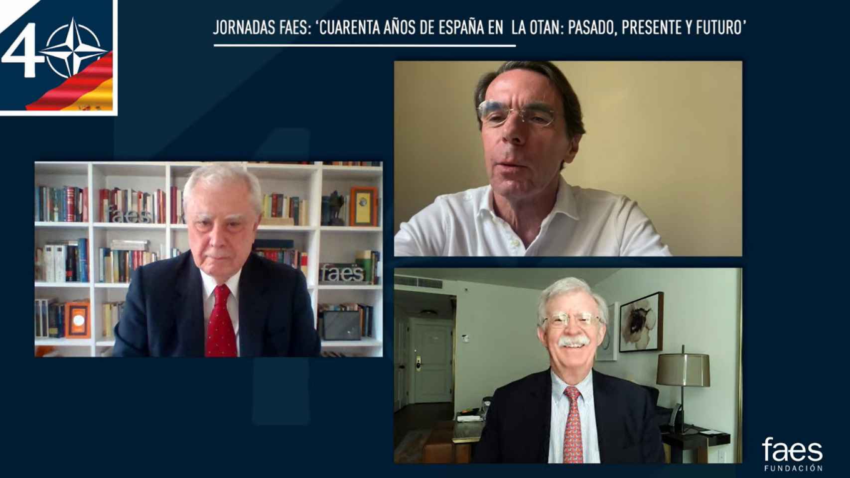 José Mª Aznar y John Bolton debaten sobre el papel de la OTAN en una parla moderada por Javier Rupérez.