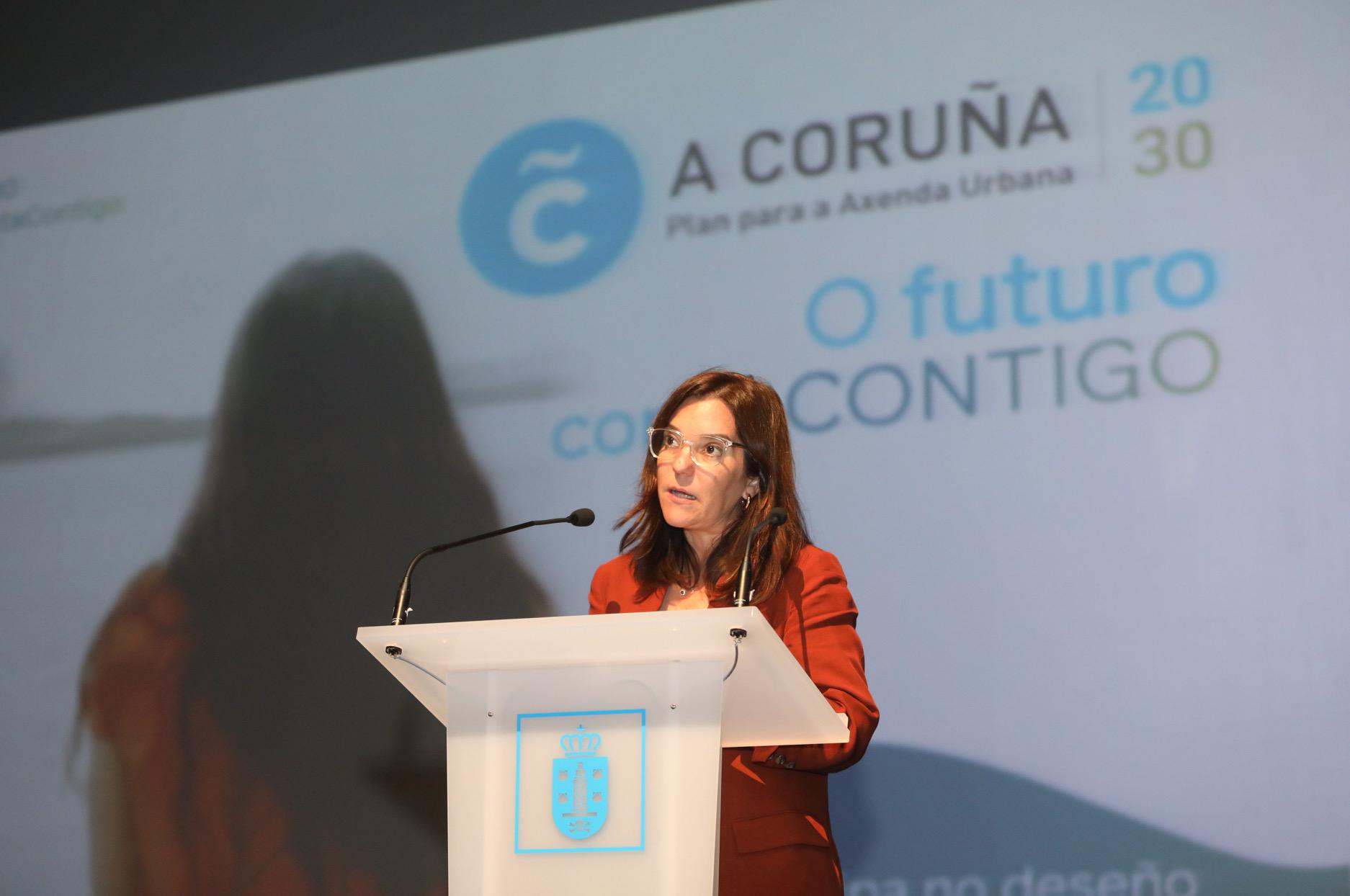 La alcaldesa Inés Rey durante la presentación de A Coruña 2030 (Concello da Coruña).