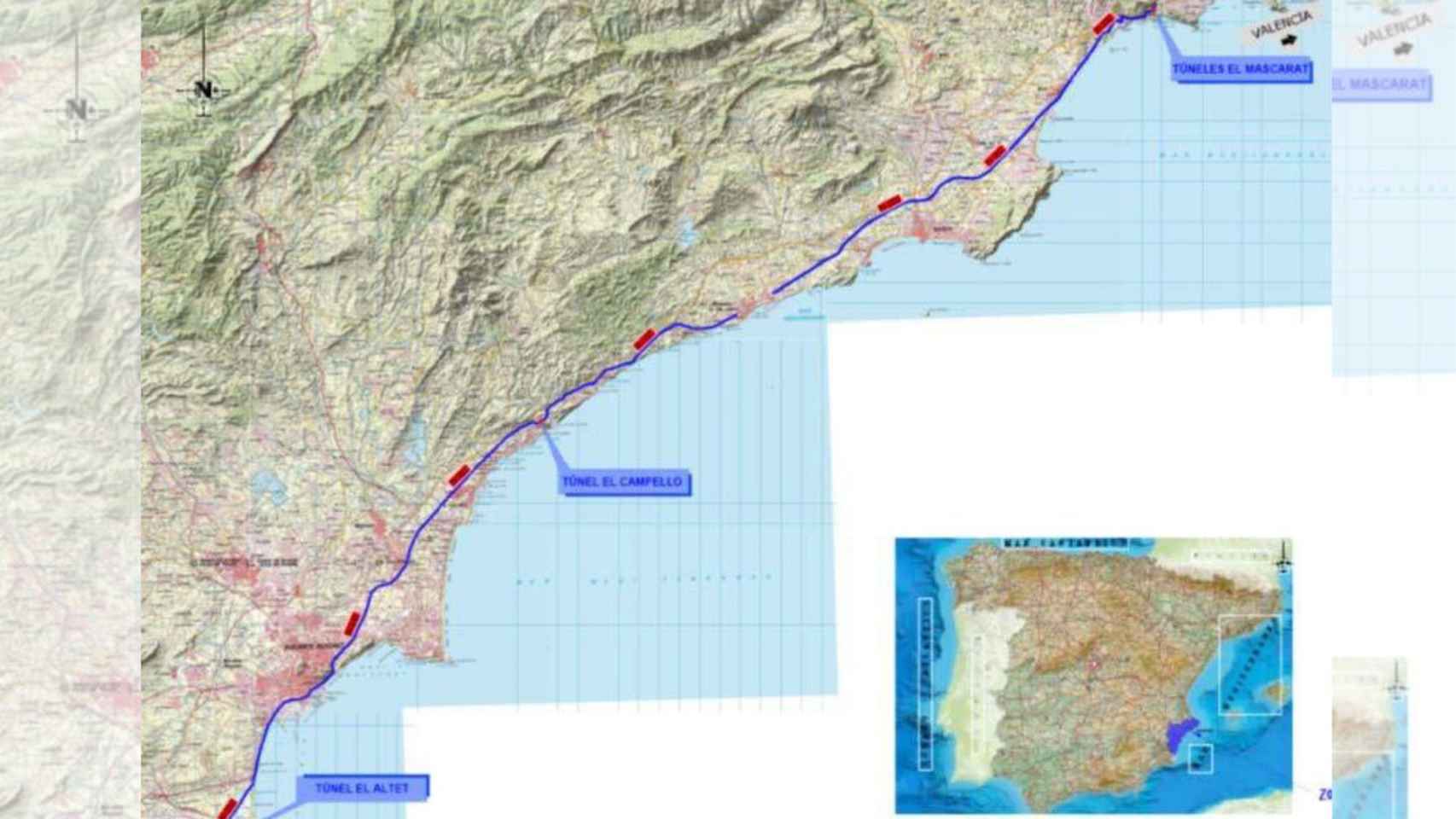 Planos de la adecuación de varios túneles de la N-332 en Alicante.