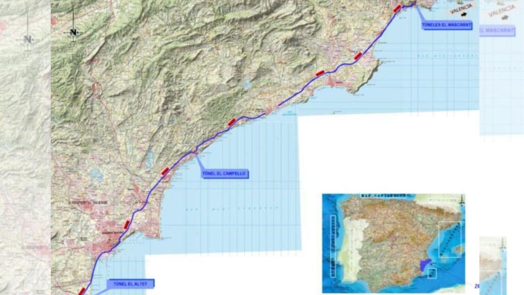 Planos de la adecuación de varios túneles de la N-332 en Alicante.