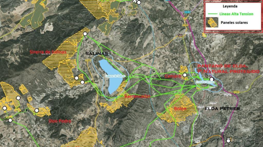 Las líneas de alta tensión según el visor cartográfico de la Generalitat.