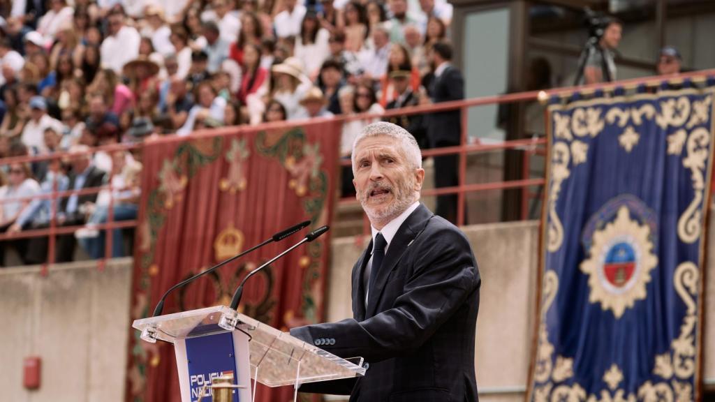 El ministro del Interior, Fernando Grande-Marlaska, en el acto de jura de la XXXVI promoción de la Escala Básica de Policía Nacional, en Ávila.