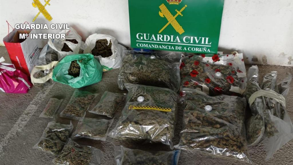 Marihuana intervenida por la Guardia Civil al acudir por el incendio de una vivienda en Rianxo